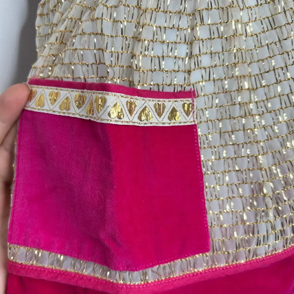 APRON Pink Velvet Gold Metallic Hearts Feminine Dainty Valentines Day Holiday